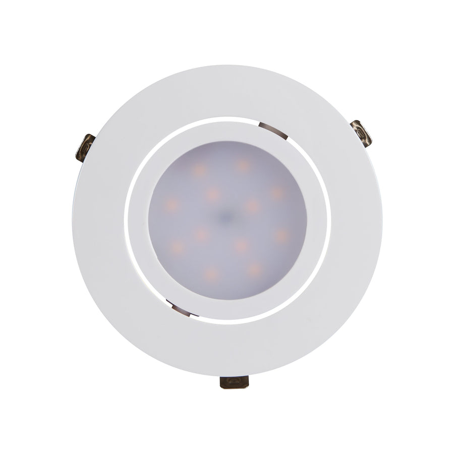 Vue de dessus du spot rond blanc, diffuseur et LED visibles