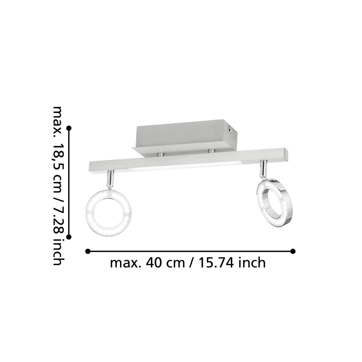 Schéma coté indiquant la hauteur maximale 18,5 cm et la largeur maximale 40 cm