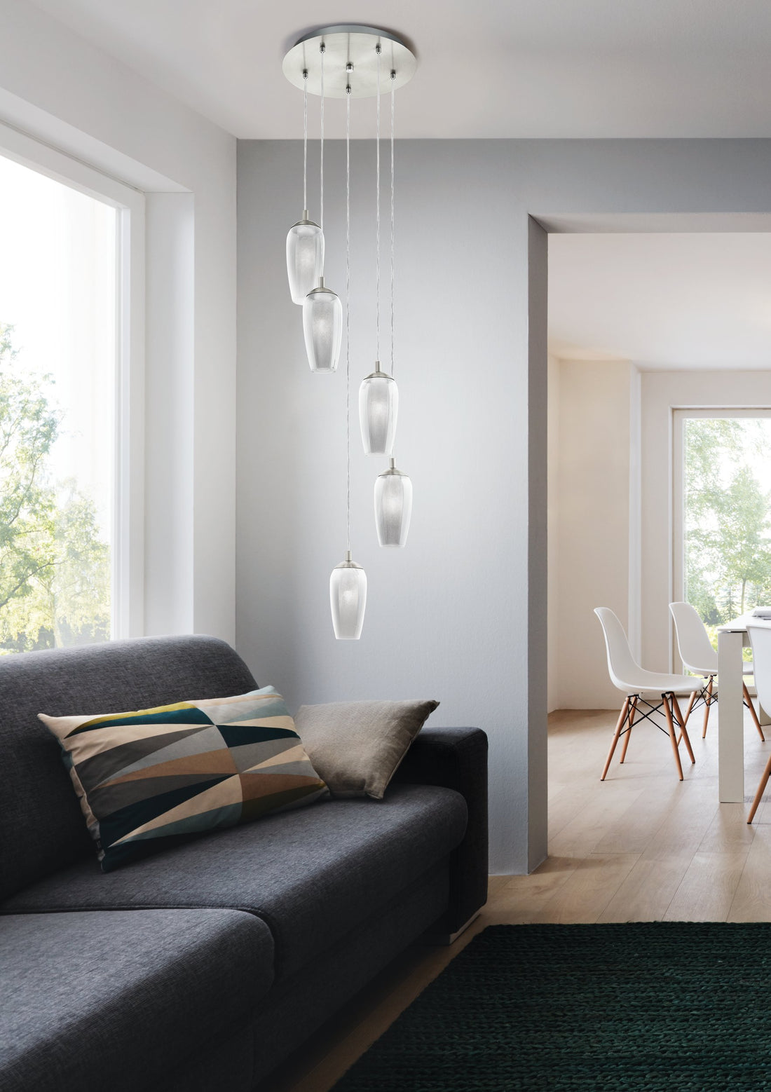 Suspension Farsala nickel et noire, verre, H 150 cm