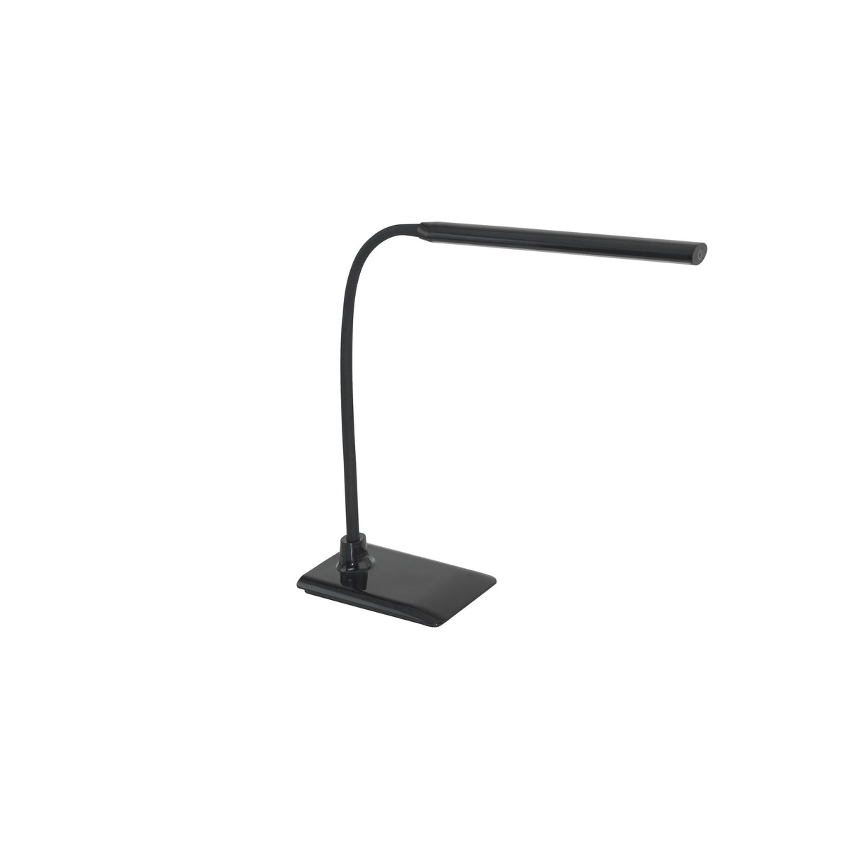Vue de trois quarts du luminaire noir et de sa base rectangulaire luisante