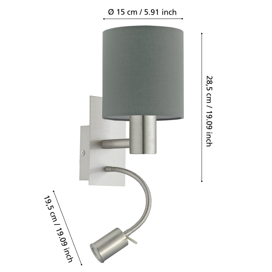 Applique murale Pasteri nickel et grise, tissu
