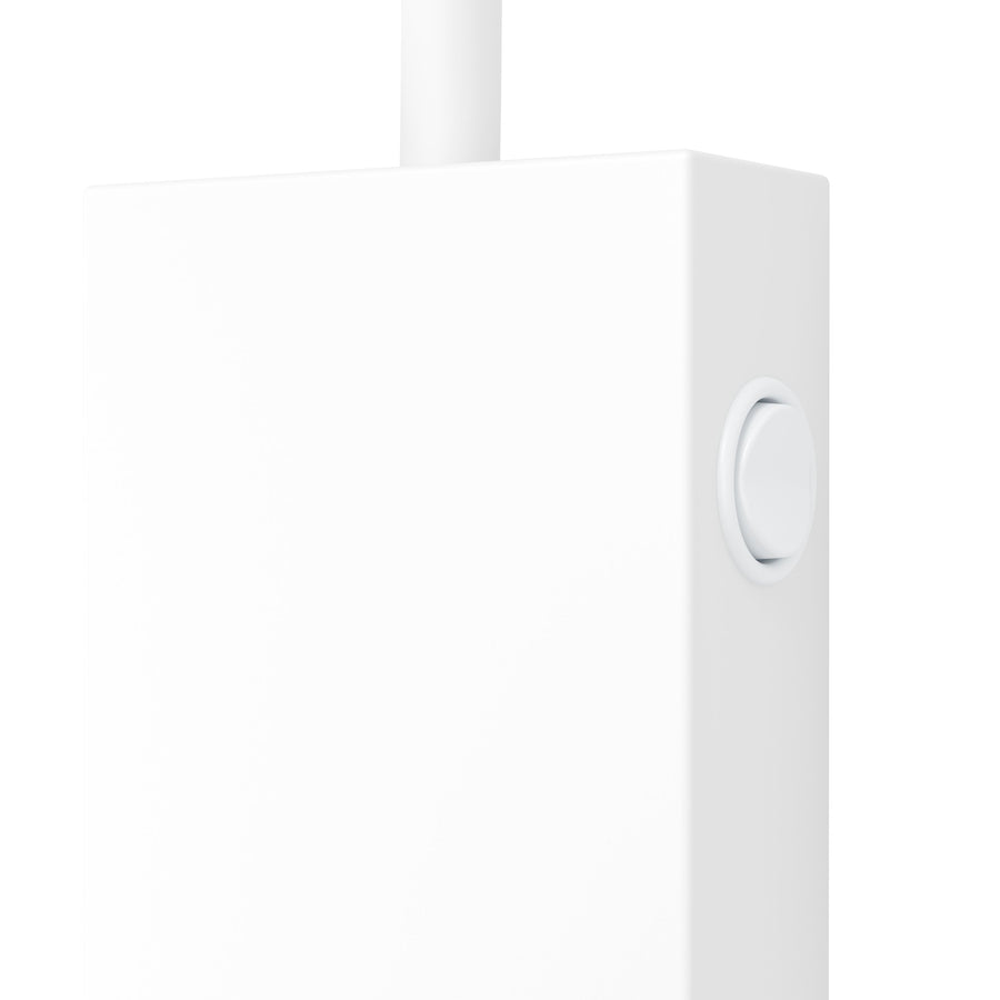 Détail du boîtier mural blanc avec bouton variateur rotatif sur le côté