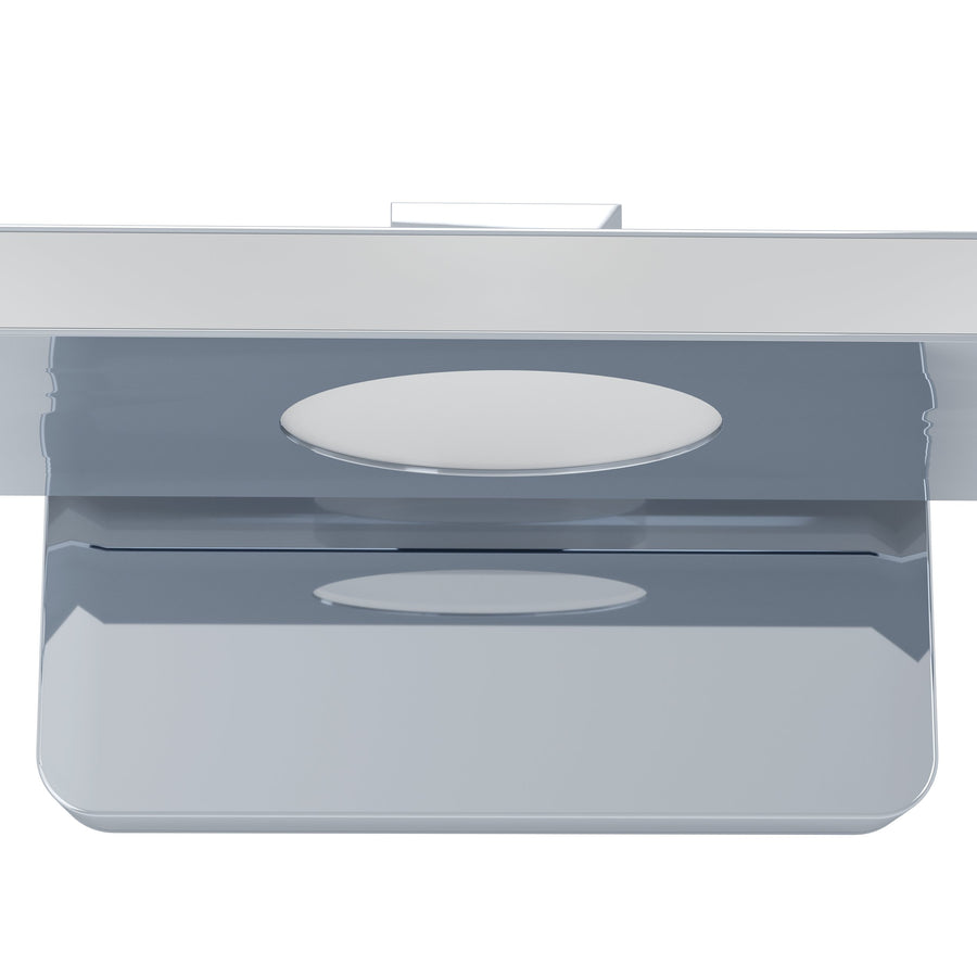 Vue de face du bandeau chromé et de son diffuseur central blanc ovale