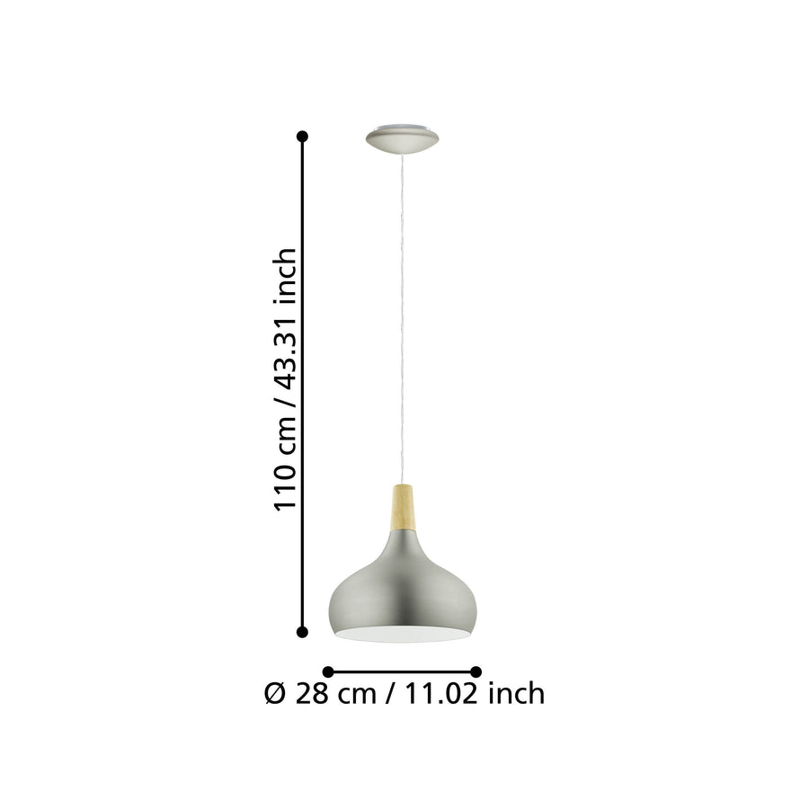 Schéma de dimensions du luminaire avec hauteur totale et diamètre de l'abat-jour.