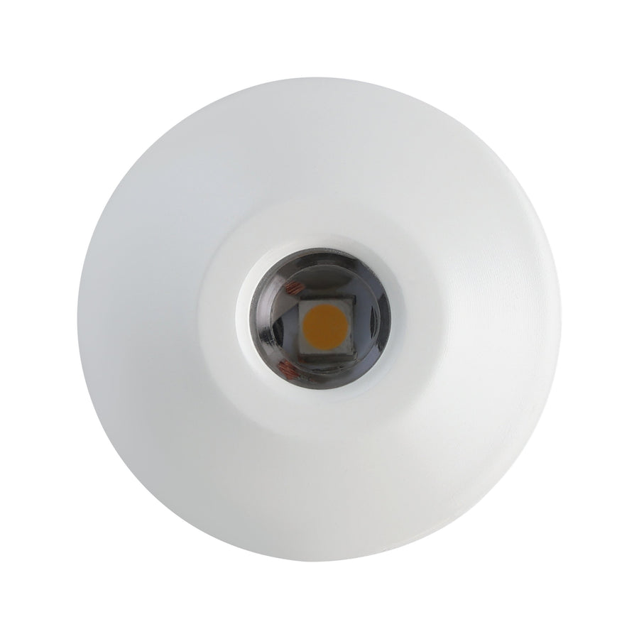 Vue de face du spot blanc montrant la puce LED centrale et la lentille
