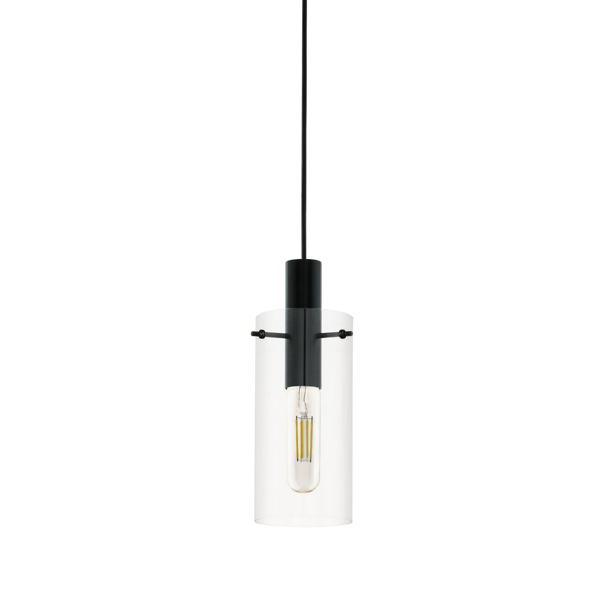 Gros plan sur le cylindre de verre transparent et la douille noire avec ampoule