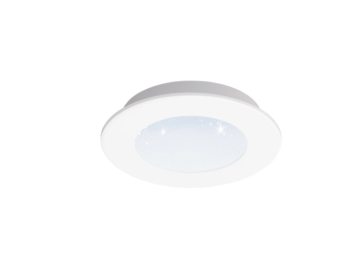 Vue rapprochée du spot allumé, lumière scintillante et halo blanc uniforme