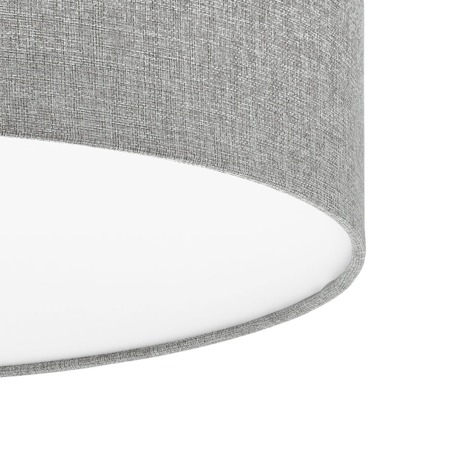 Détail rapproché de la texture tissée grise et de la bordure cousue