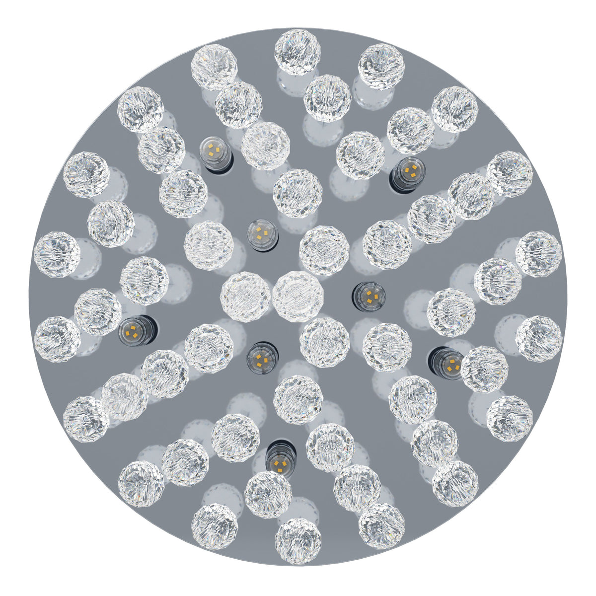 Vue de dessous montrant les modules LED et les sphères en verre strié