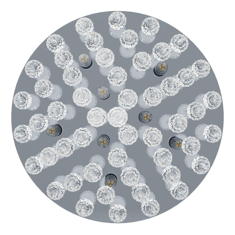 Vue de dessous montrant les modules LED et les sphères en verre strié