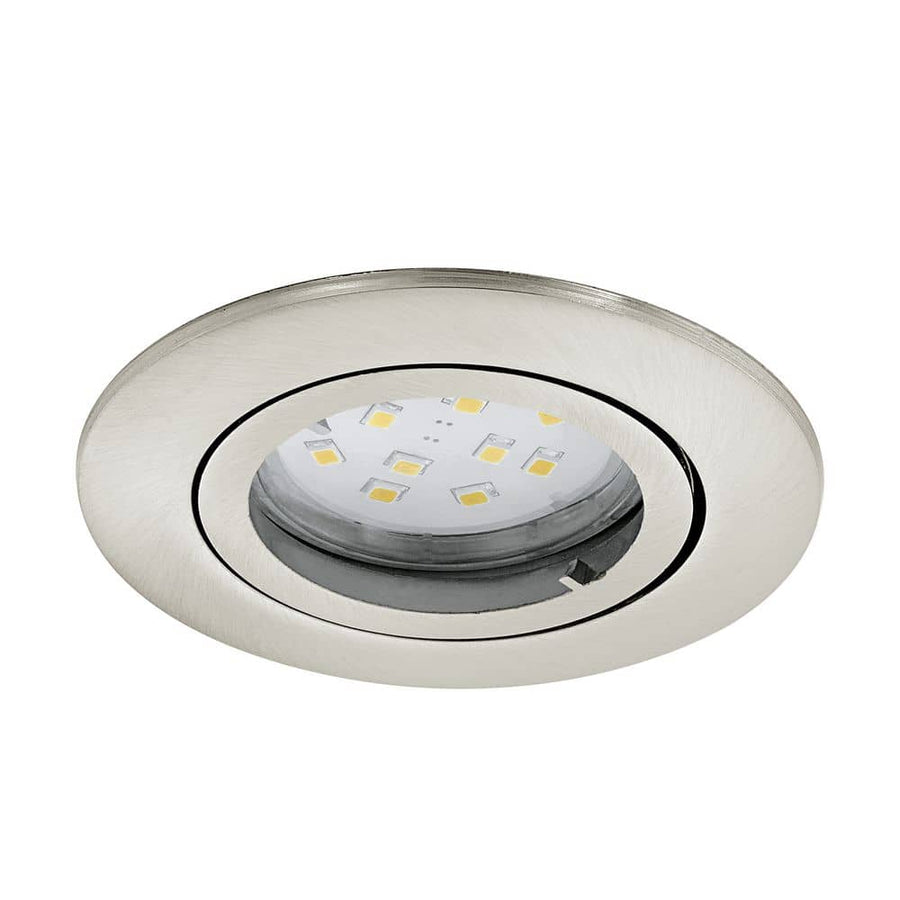 Vue de face du spot encastrable rond en nickel satiné avec module LED.