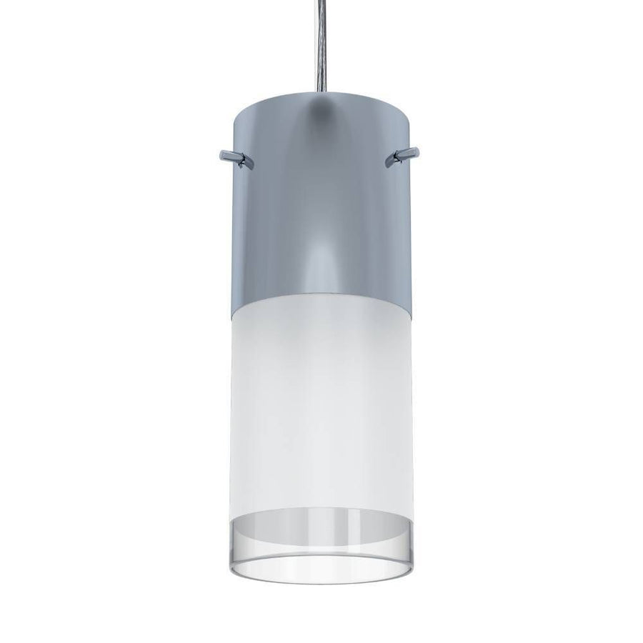 Détail de l'abat-jour cylindrique en verre blanc et partie chromée.