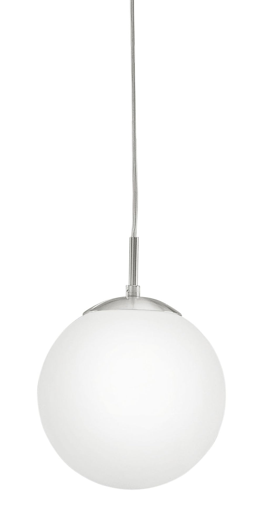 Détail du globe blanc mat et de la finition nickel du support