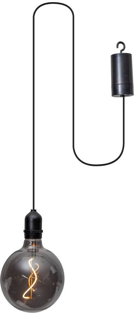 Vue d'ensemble sur fond blanc, câble noir en boucle et crochet de fixation supérieur.