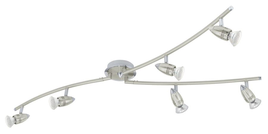 Autre angle du spot plafond nickel, montrant les bras et les têtes orientables.