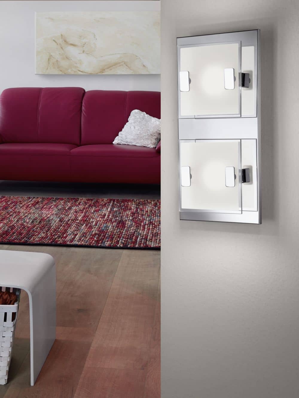 Applique murale Vicaro inox et blanche, verre, L 27 cm (93312)