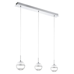 Suspension Montefio 1 chromée et blanche, cristal