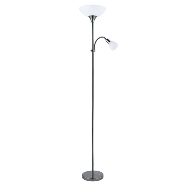 Lampadaire Up 2 nickel et blanc, verre