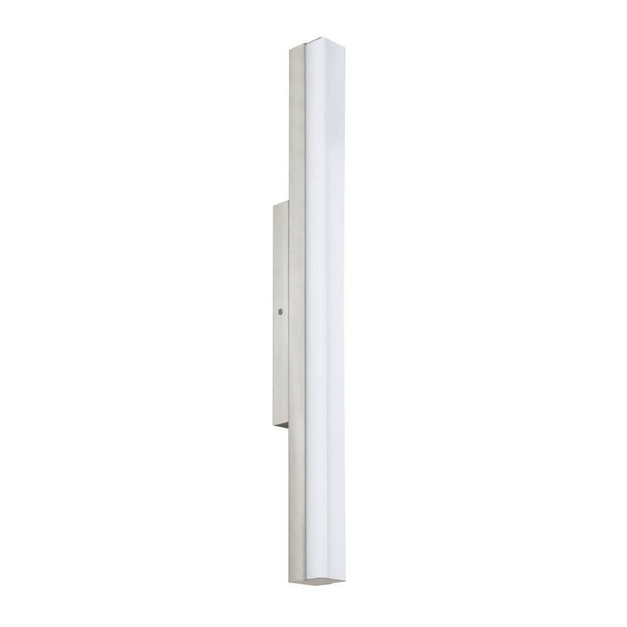 Luminaire linéaire vertical vu de profil, fixation murale et diffuseur blanc sur fond blanc