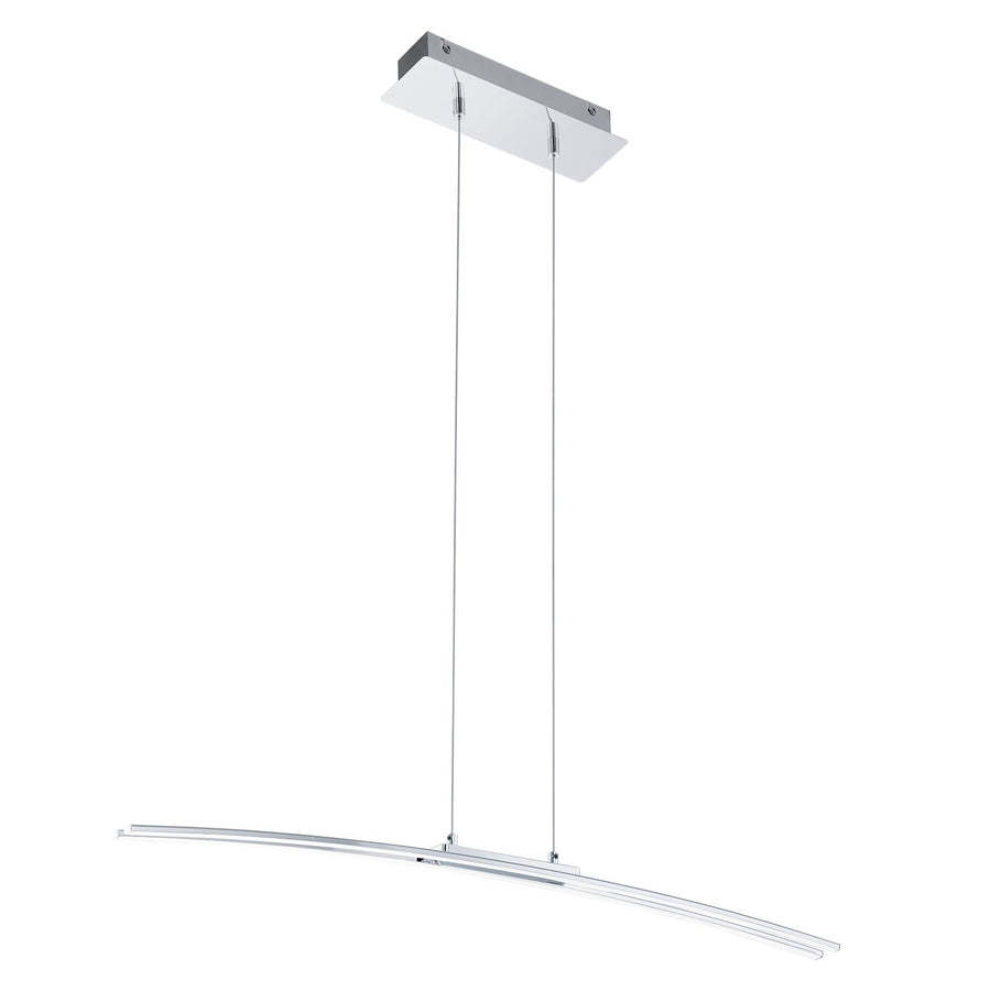 Suspension aluminium avec barre courbe et deux câbles sur fond blanc