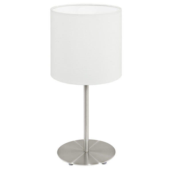Lampe à poser Pasteri nickel et blanche mat, tissu