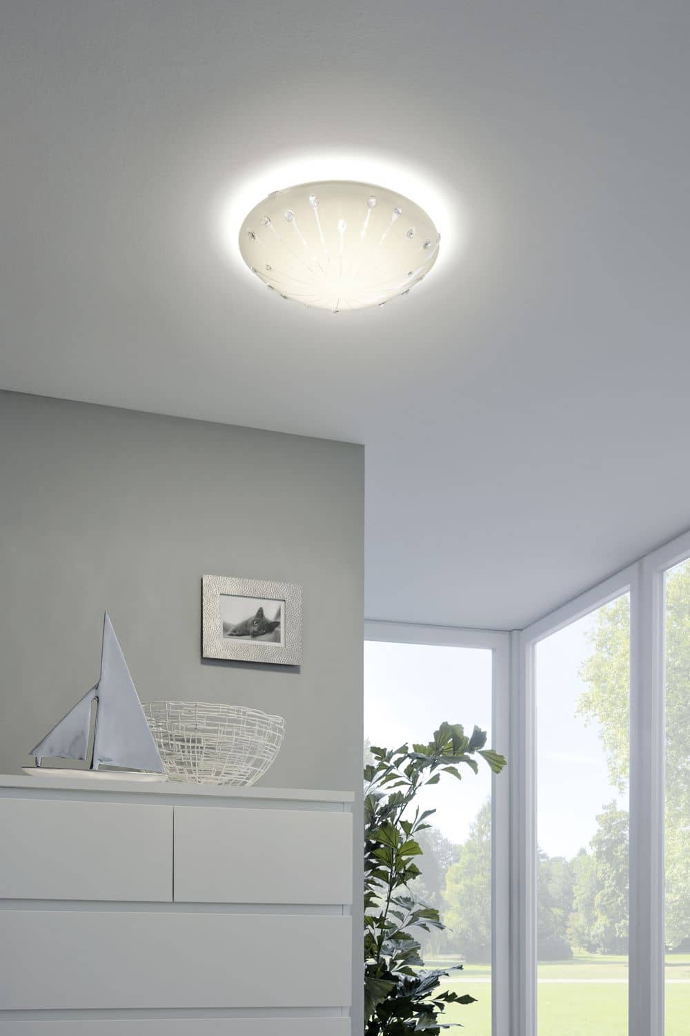 Plafonnier Margitta 1 blanc et transparent, cristal