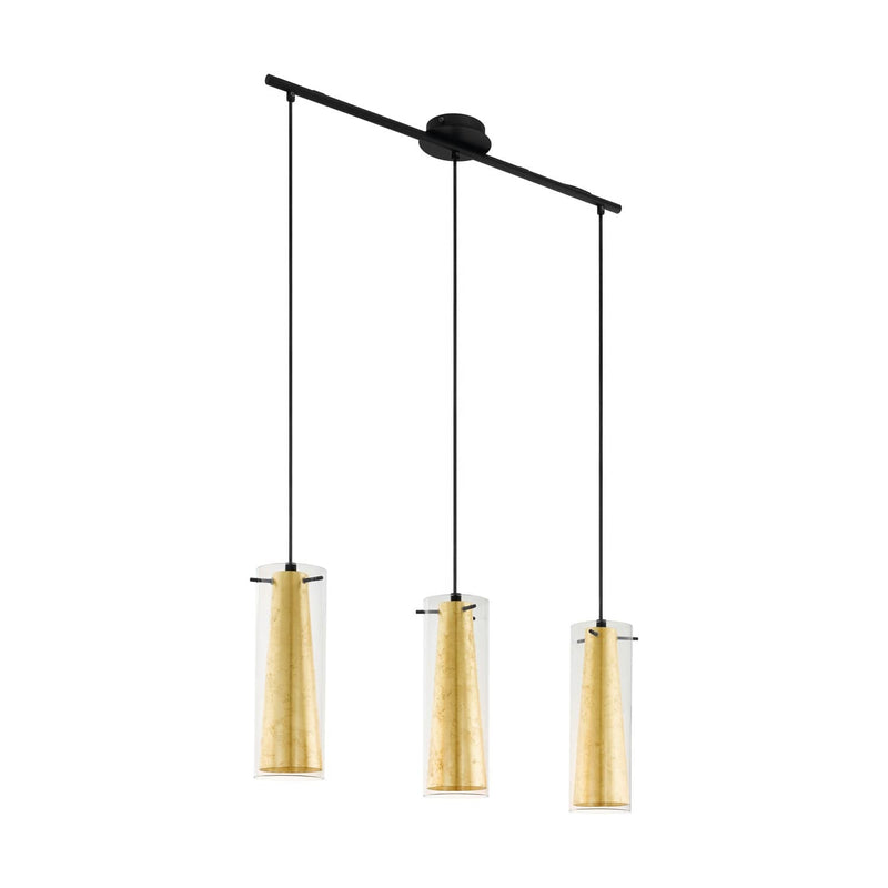 Suspension Pinto 3 lumières transparente et dorée