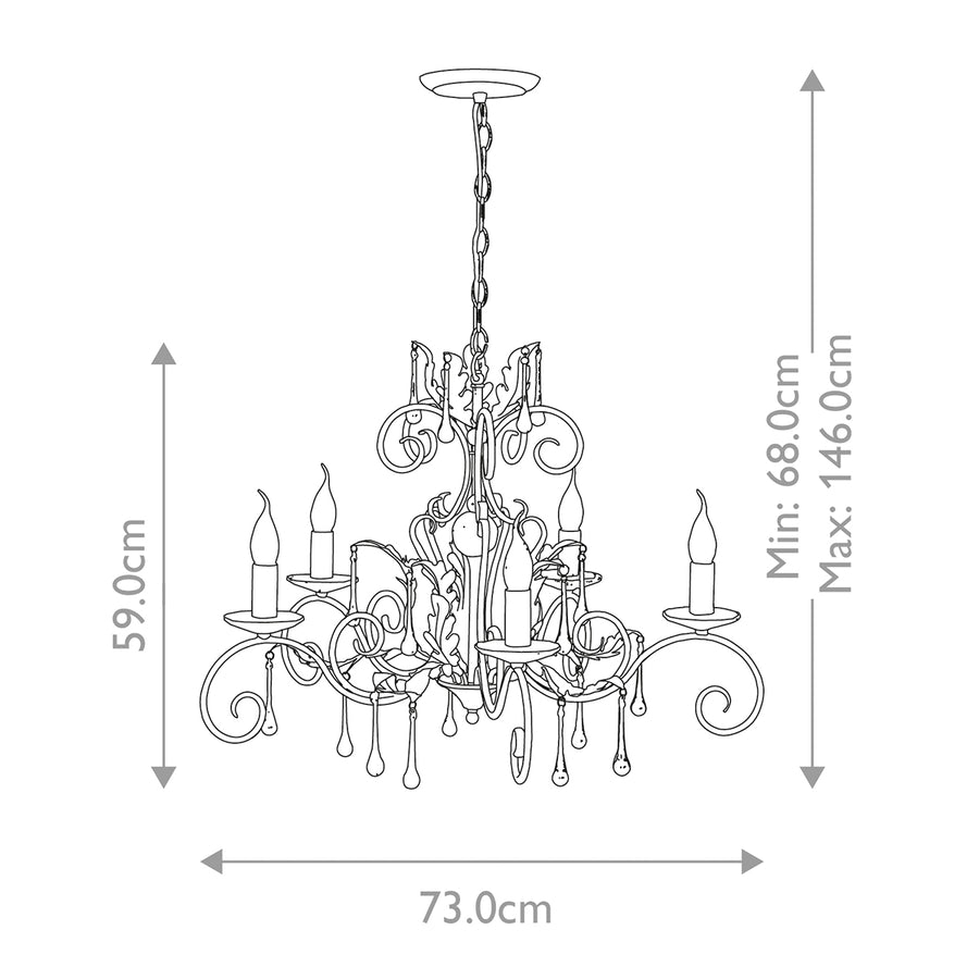 Schéma coté : hauteur 59 cm, largeur 73 cm, suspension réglable.