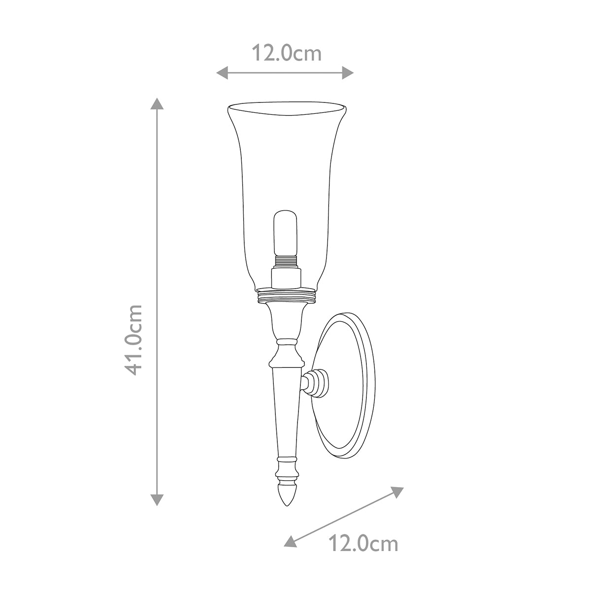Schéma technique avec cotes : hauteur 41 cm et largeur 12 cm