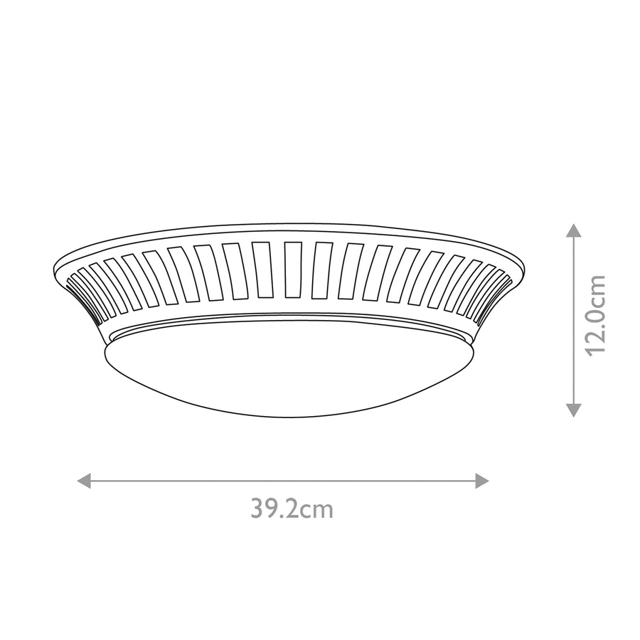 Schéma coté du plafonnier indiquant 39,2 cm de diamètre et 12 cm de hauteur