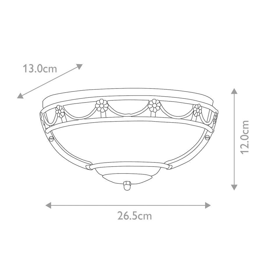 Schéma coté du luminaire avec largeur 26,5 cm et hauteur 12 cm