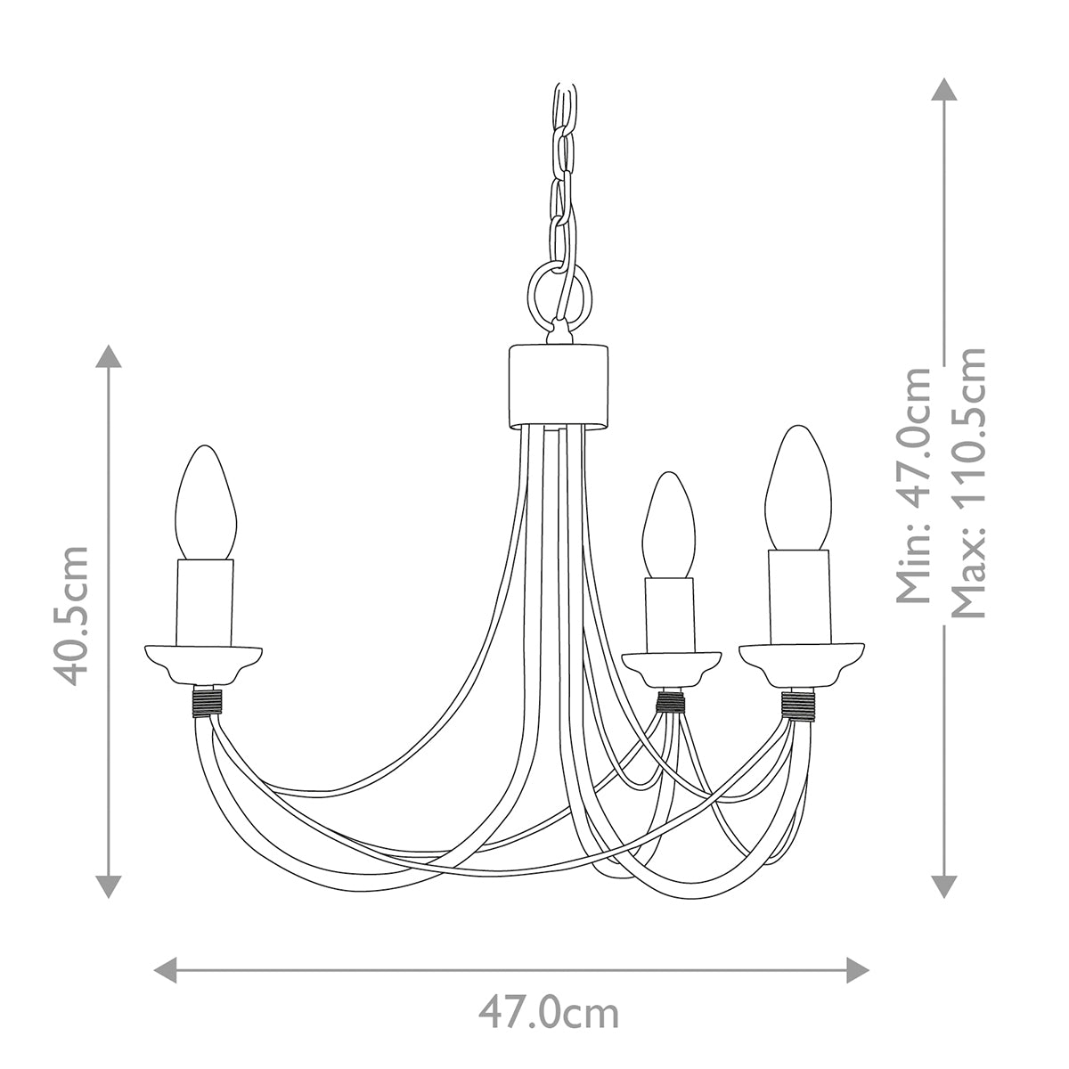 Schéma technique coté indiquant 47 cm de largeur et 40,5 cm de hauteur