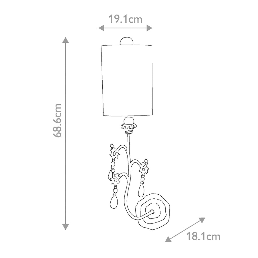 Schéma coté de l'applique avec hauteur 68,6 cm et largeur 19,1 cm
