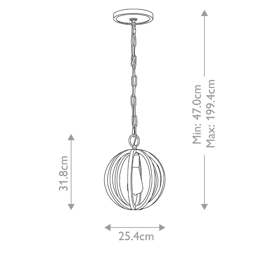 Schéma coté du luminaire avec hauteur minimale, maximale et diamètre