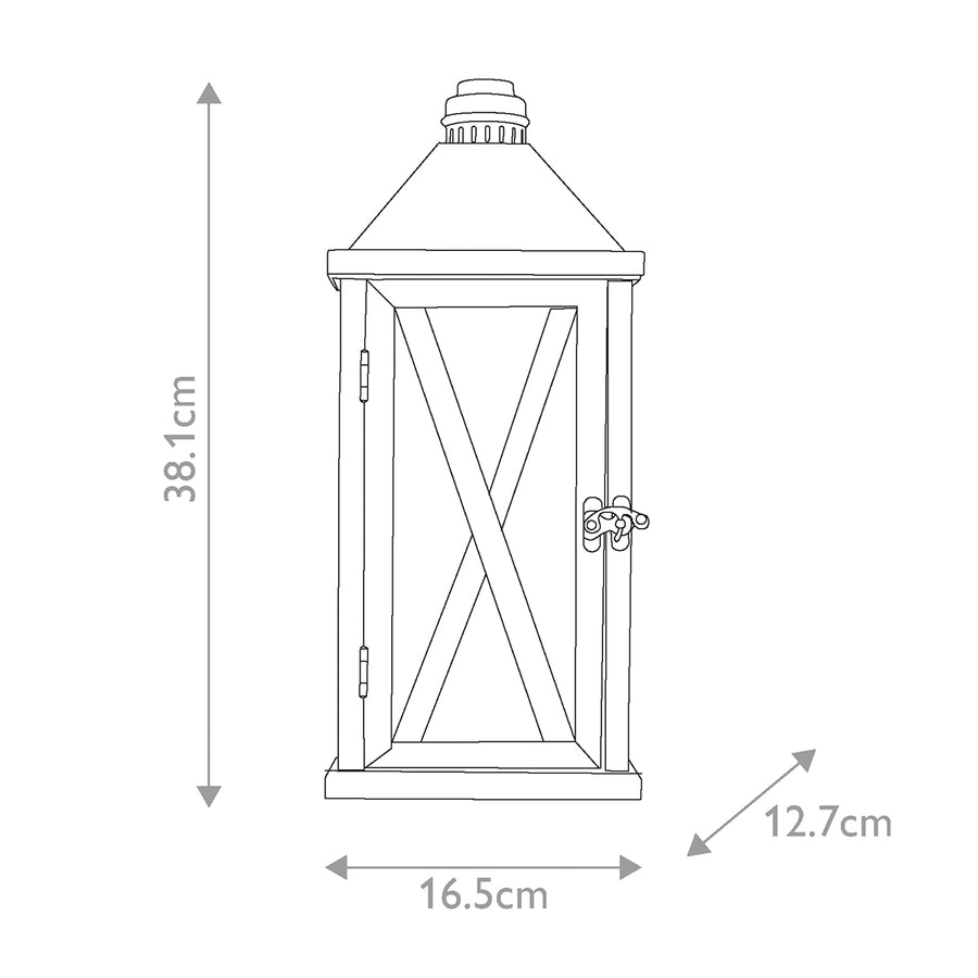 Schéma de dimensions : hauteur 38,1 cm, largeur 16,5 cm, profondeur 12,7 cm
