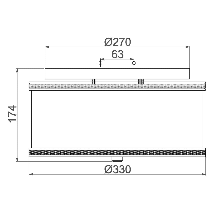 Schéma technique avec cotes du plafonnier, diamètres 270 et 330, hauteur 174