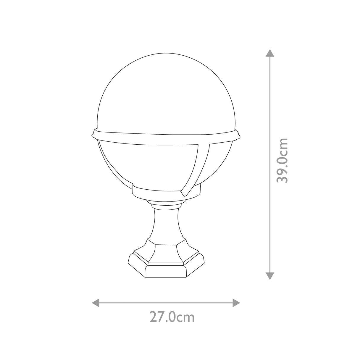 Schéma technique coté indiquant une hauteur de 39 cm et une largeur de 27 cm.