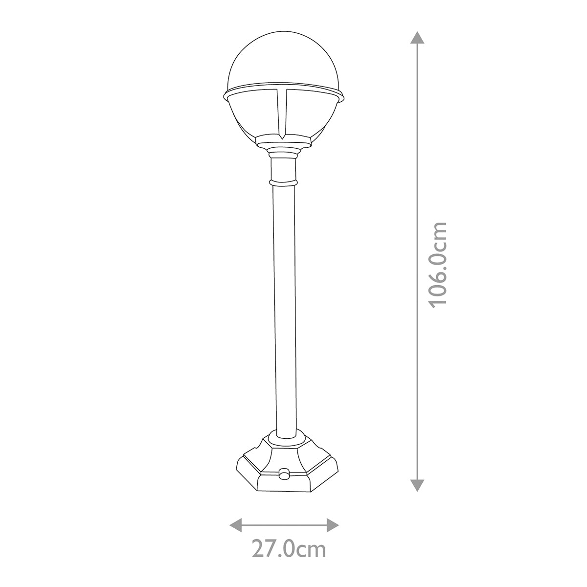 Schéma technique avec cotes indiquant une hauteur de 106 cm et une largeur de 27 cm.