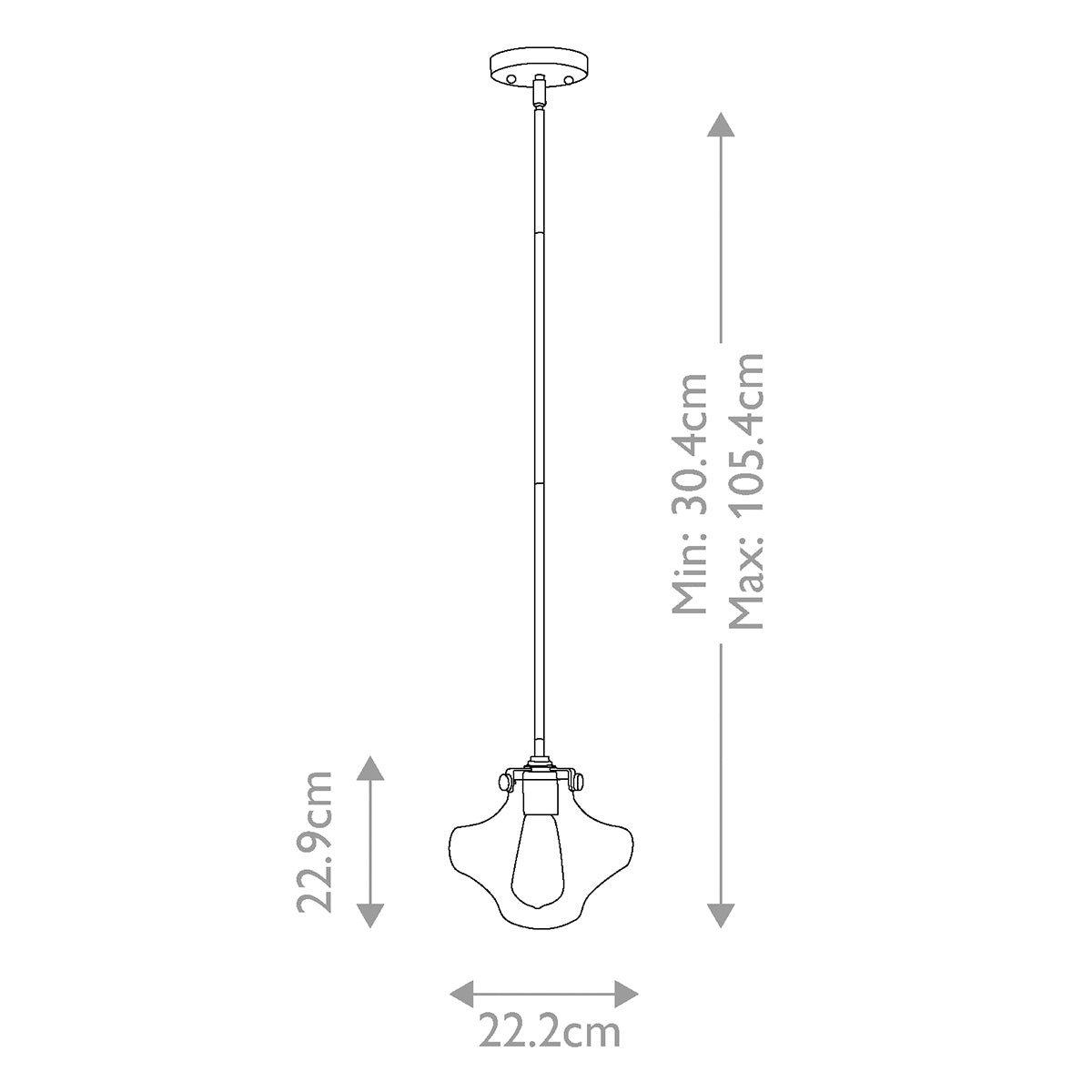 Schéma coté avec hauteur 22,9 cm et réglage de 30,4 à 105,4 cm