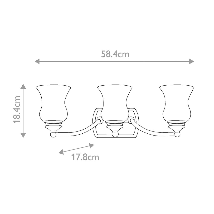 Schéma coté indiquant 58,4 cm de large et 18,4 cm de haut
