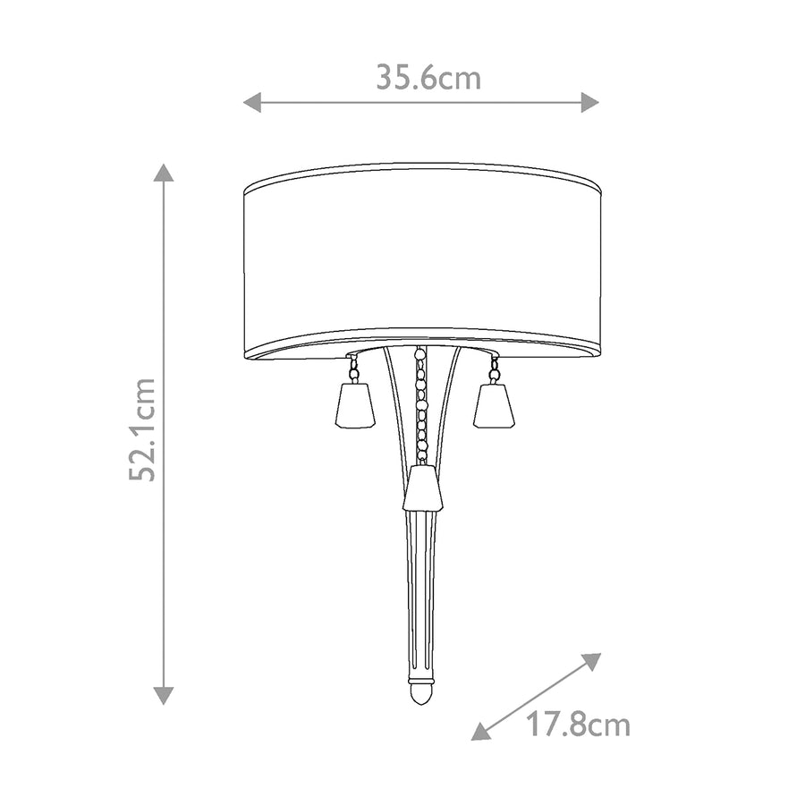 Schéma coté du luminaire avec largeur, hauteur et profondeur indiquées