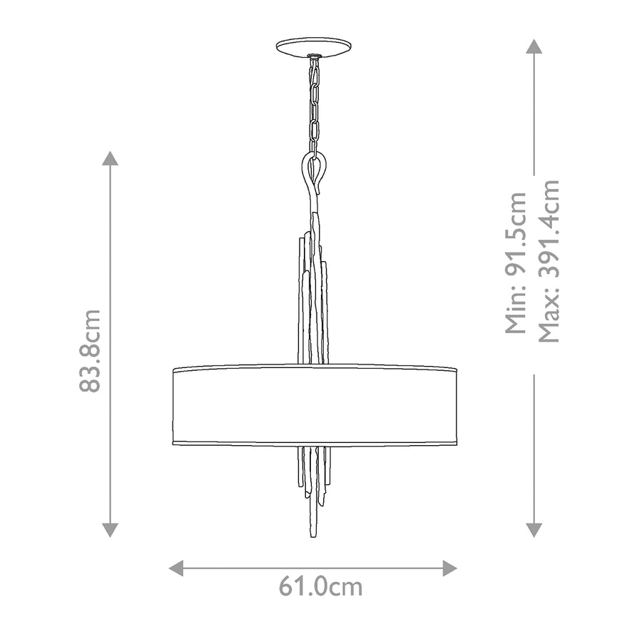 Schéma de dimensions du luminaire avec largeur et hauteurs minimale et maximale