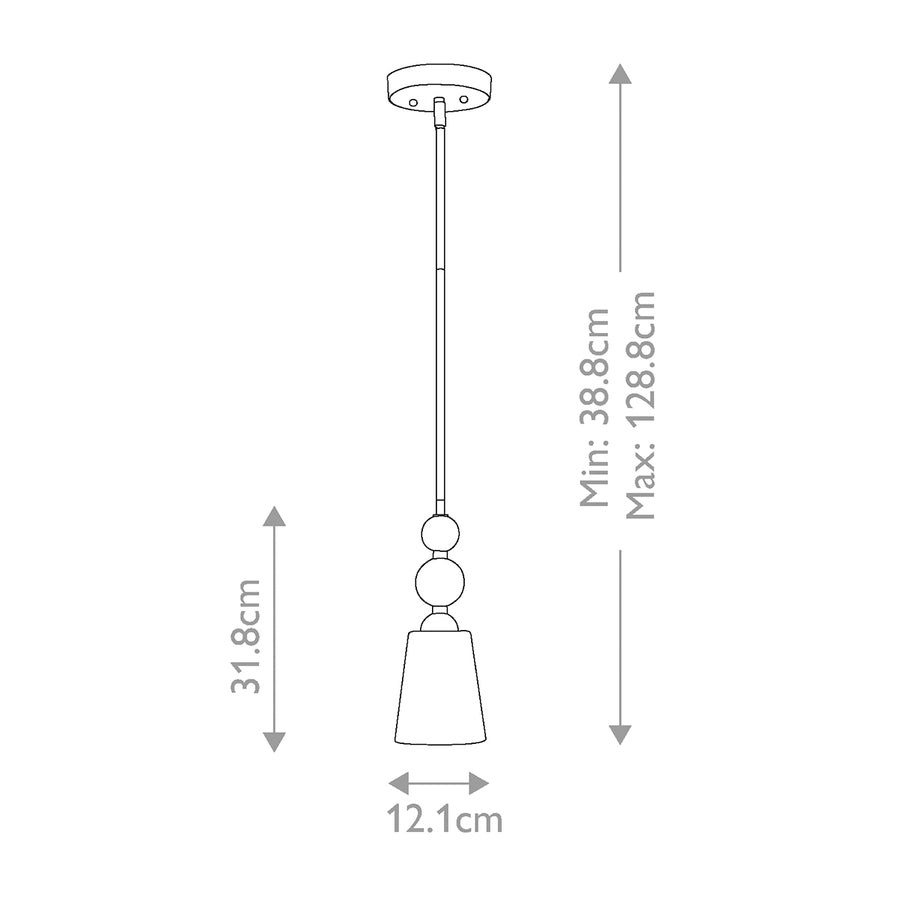 Schéma coté montrant hauteur minimale, maximale et diamètre de l'abat-jour