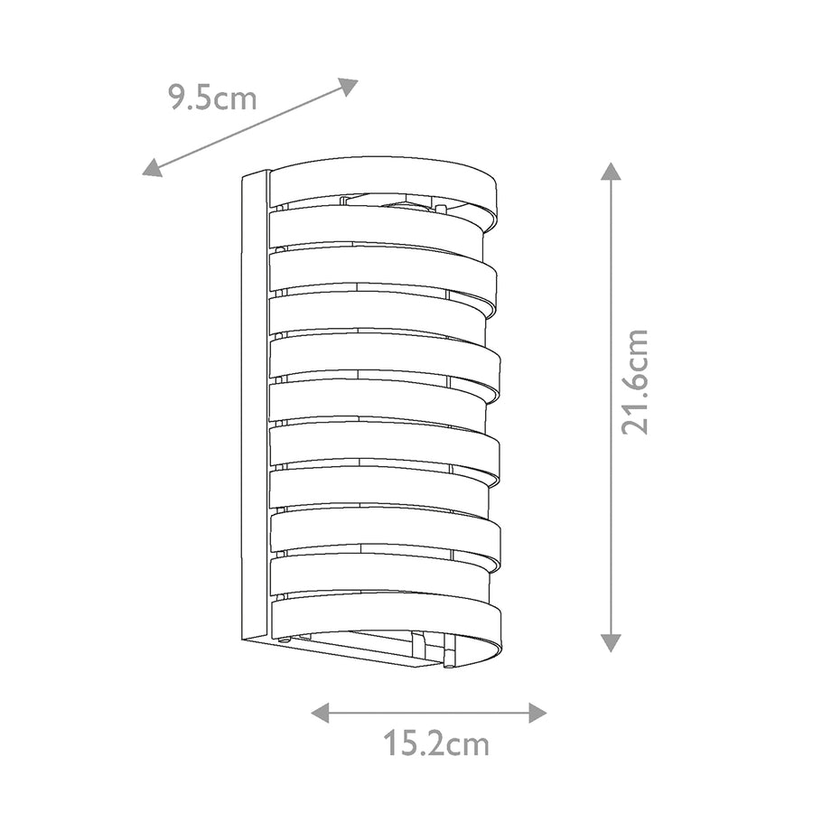 Schéma technique coté : hauteur 21,6 cm, largeur 15,2 cm, profondeur 9,5 cm