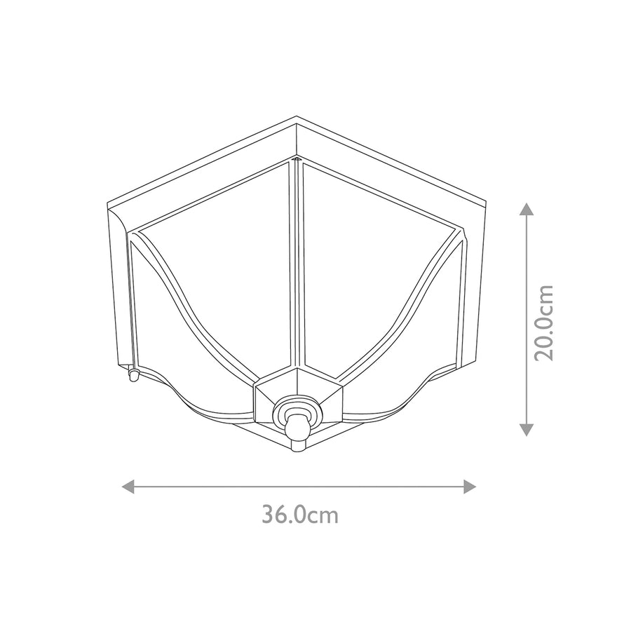 Schéma technique coté du plafonnier avec hauteur 20 cm et largeur 36 cm
