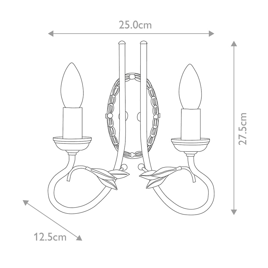 Schéma coté de l'applique, largeur 25 cm et hauteur 27,5 cm.