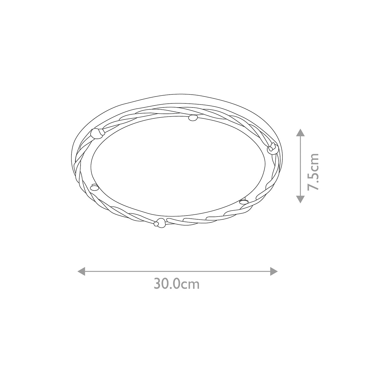 Schéma coté du plafonnier, 30 cm de diamètre pour 7,5 cm de hauteur