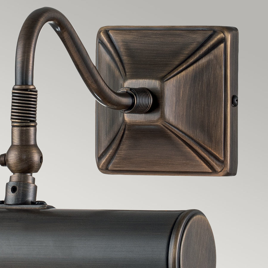 Détail de la platine carrée en bronze brossé avec fixation vissée au bras