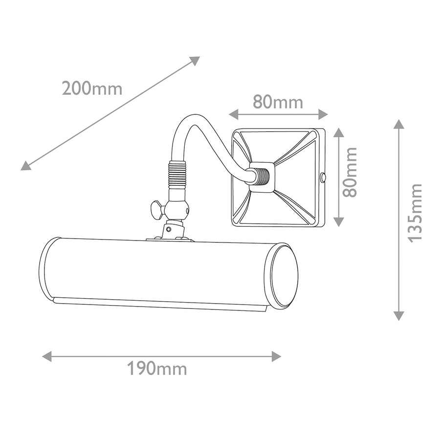 Schéma technique coté du luminaire avec dimensions en millimètres de chaque partie