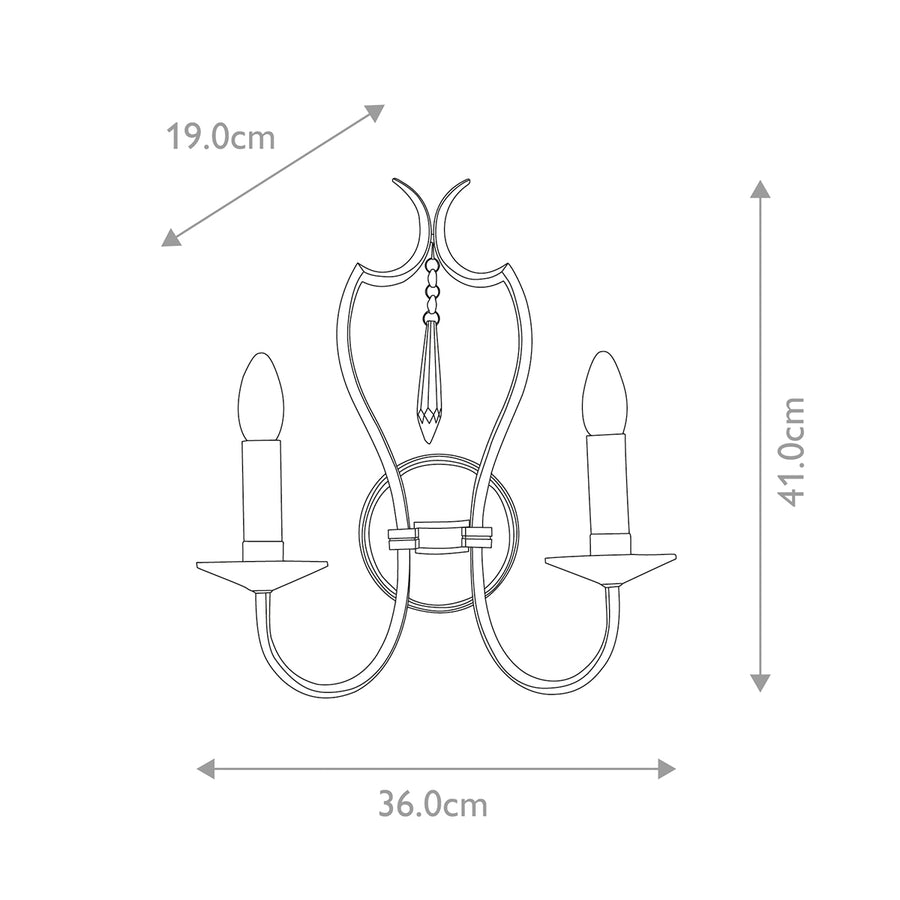 Applique murale Pimlico 2 lumières nickel poli, cristal